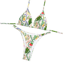 Women Floral Print Swimwears Two Piece Halterneck-Pineapple M