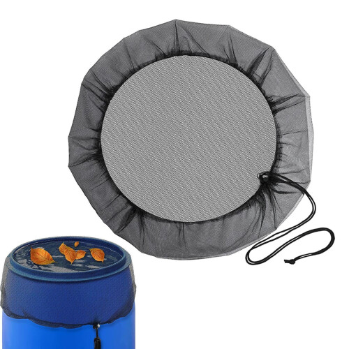 Rain Barrel Cover with Drawstring, Mesh Screen for Leaf and Debris Protection, Fits 60cm Barrels