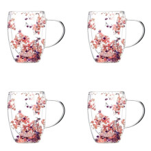 4X Creatives Real Flower Double Glass High Appearance Level Full Star Dried Flower Milk Coffee Glass 350ml B