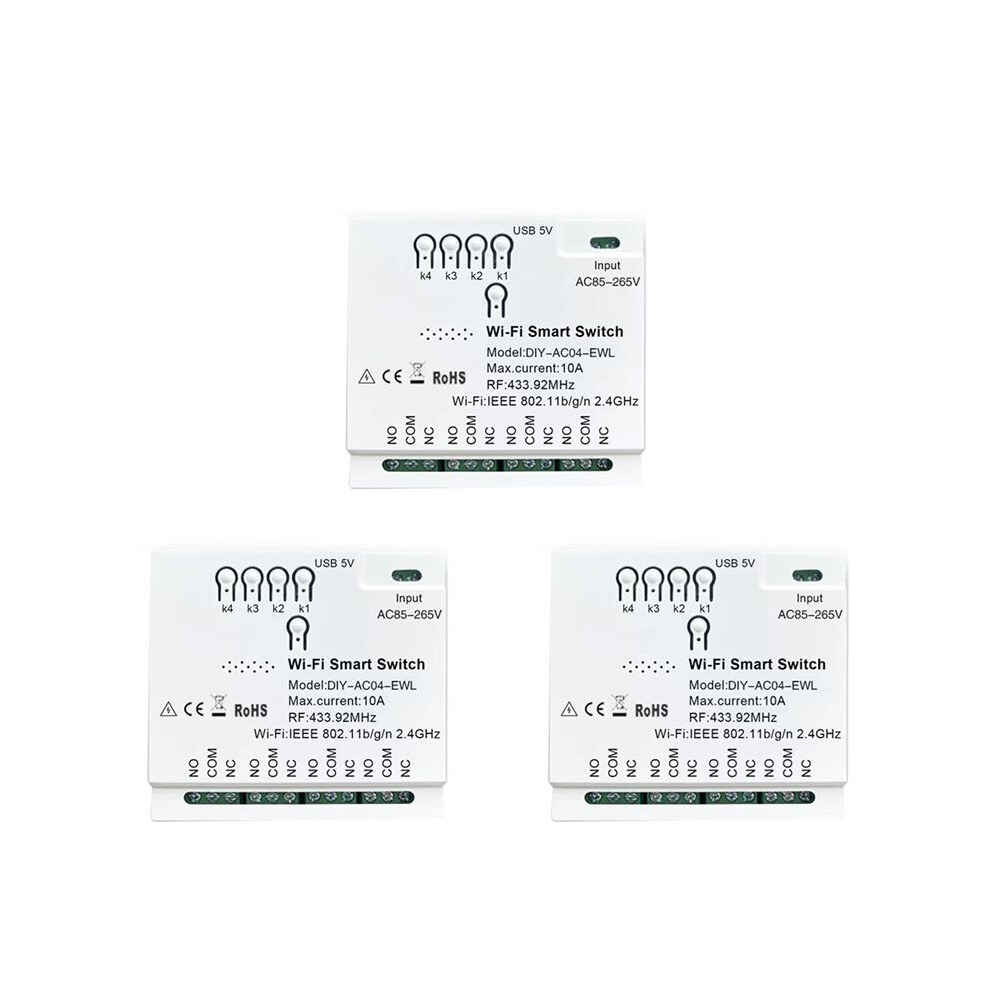 3X 4Ch Ewelink Wifi Rf433 85-265V 2.4G Wifi Smartlife Home Automation Module For Iftt Alexa Home 6032755277011