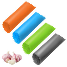 4pcs Silicone Garlic Peeler Set, Fast Skin Remover Tube, Easy Clean, Gray Orange Green Blue