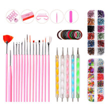 Complete 30 Piece Nail Art Kit with Brushes, Dotting Tools, Rhinestones and Nail File for Professionals