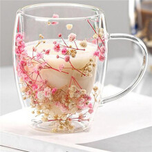 2X Creatives Vraie Fleur Double Verre Haut Niveau D'Apparence Pleine Étoile Fleur Séchée Lait Café Verre 350 Ml Ménage Tasse A