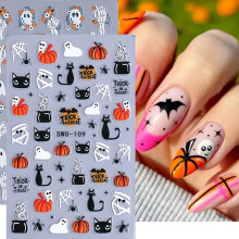 Halloween Nail Stickers 3D SelfAdhesive Ghost Pumpkin Spider Web Decals 4PCS for Women DIY Manicure