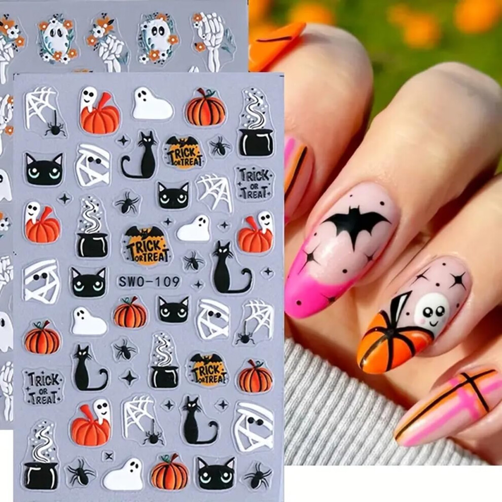Halloween Nail Stickers 3D SelfAdhesive Ghost Pumpkin Spider Web Decals 4PCS for Women DIY Manicure