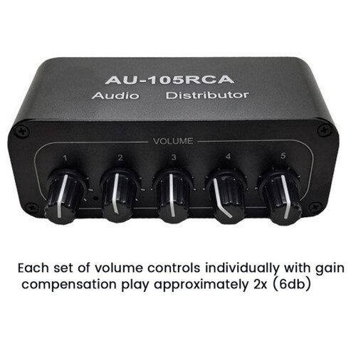 3X 5CH Audio Distributor Stereo Audio Mixer 1 Input 5 Output RCA Splitter for Power Amplifier Active Audio 2
