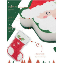 16 PièCes ÉPonges de NoëL Cuisine ÉPonges à Vaisselle Double Face pour Laver la Vaisselle PèRe NoëL Arbre de NoëL Bonhomme en Pain D'ÉPice