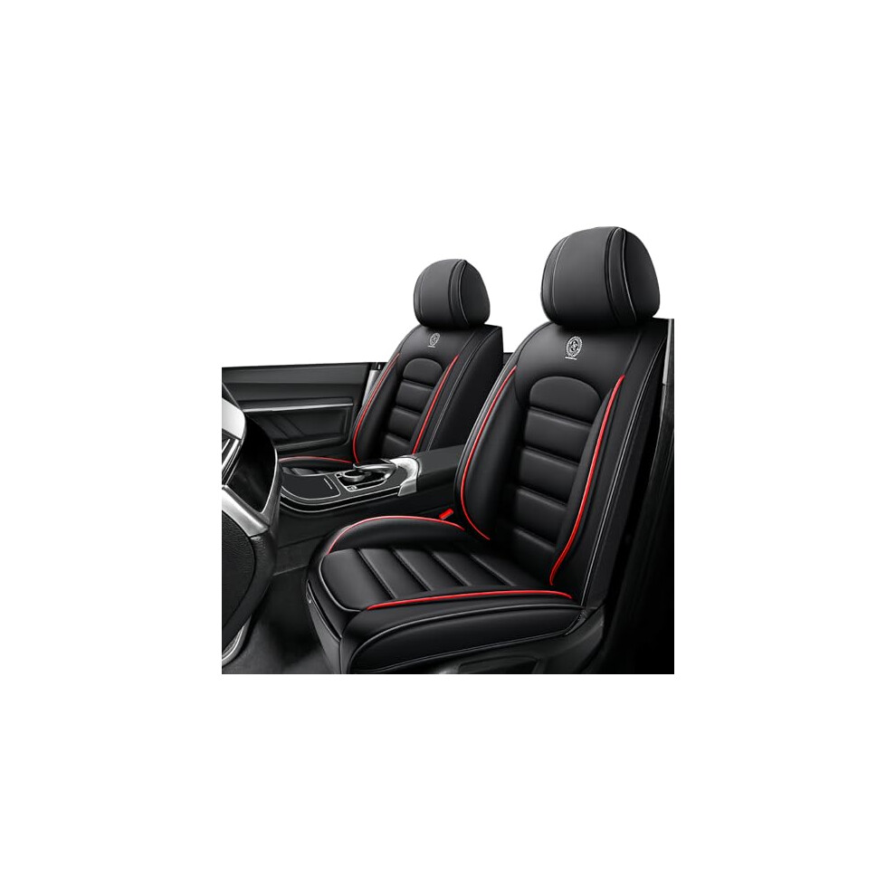 Waterproof Leather Seat Covers For Chevy Silverado 1500 2019Â2024, AntiâSlip Easy Clean Luxury Fit Black/Red 9771547603481
