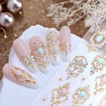 5D Gold Flower Nail Art Stickers with Realistic 3D Embossed Effect, SelfAdhesive Manicure Decals