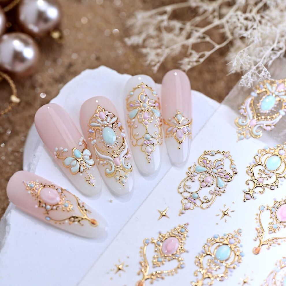 Gold 5D Flower Nail Art Stickers With Realistic 3D Embossed Effect, Selfadhesive Manicure Decals