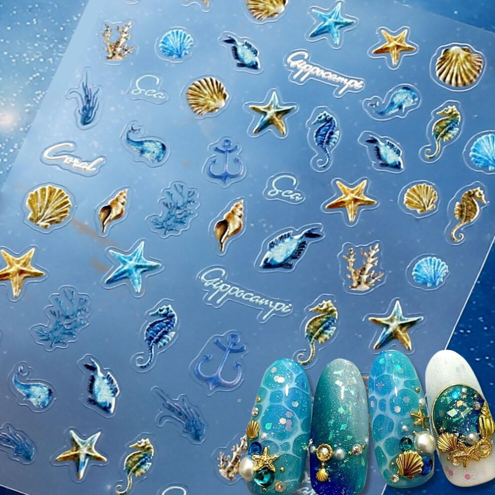 Ocean Nail Stickers 5D Embossed Texture Summer Beach Theme Starfish Seashell SelfAdhesive Set