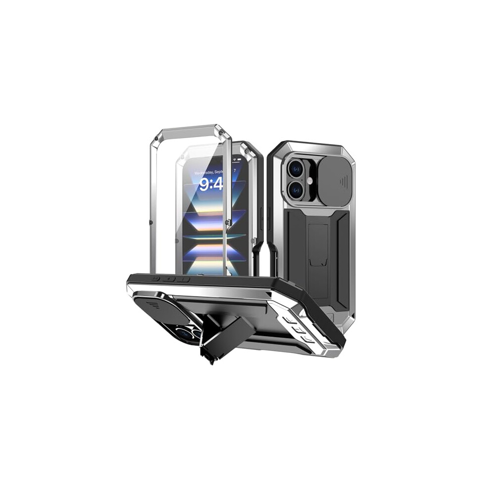 Military Grade Case For Iphone 16 Pro Max With BuiltâIn Screen Protector And Foldable Stand Silver 9771547625063