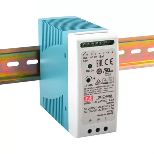 DIN Rail Power Supply 60W Dual Output with UPS Backup Function  Efficiency DRC60B