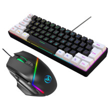 Compact 61 Key Gaming Keyboard and Mouse Combo with Ergonomic Design, Low Noise Typing, Six Lighting Modes