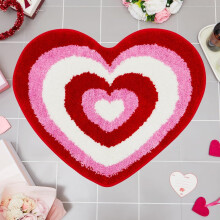 Valentine's Day Heart Shaped Bath Mat, Pink Non Slip Washable Rug, Romantic Bathroom Floor Carpet 120x120cm
