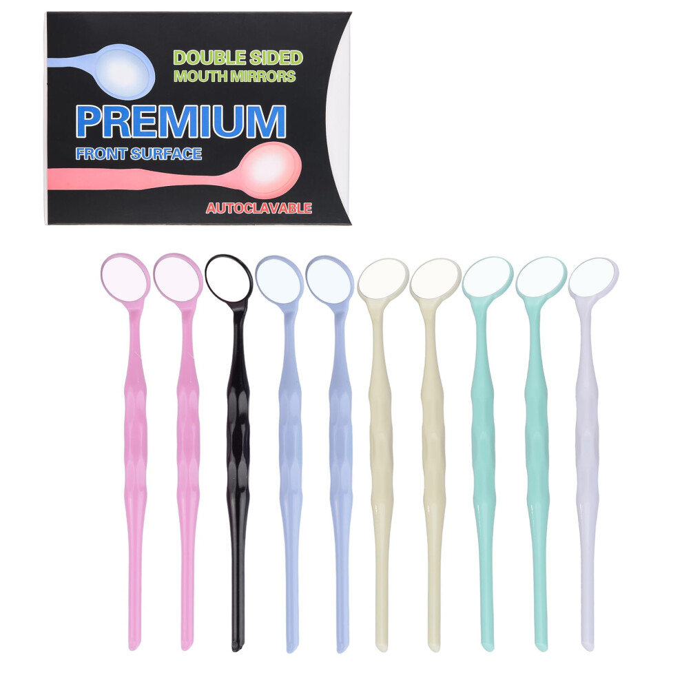 AntiFog Dental Mouth Mirror Double Sided Autoclavable with Colorful Handle, 10pcs Set