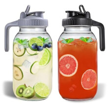 2 Stück 64oz Glaskrüge mit Deckel und Ausgießer, Einmachglaskrüge, Weithalsglas, Auslaufsicherer Wasserkrug für Wasser, Saft, Milch