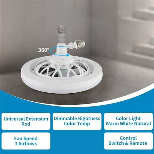 Multi Directional Light Socket Fan with Remote 10In, Screw-in Ceiling Fan in Light Socket for Enhanced and Adjustable 2