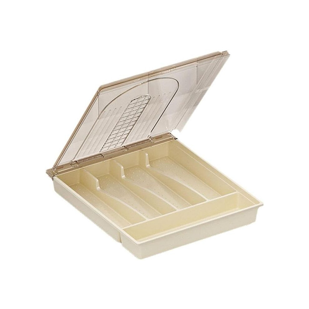 Tauoh Organizer With Lid,Plastic Cutlery And Flatware Storage Box, Compartments Covered Utensil Tray For Kitchen Drawer D