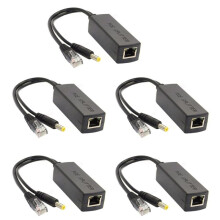 5X Gigabit PoE-Splitter 10/100Mbps POE-Splitter -Uitgang 12V Power over Ethernet IEEE 802.3af voor IP, Zwart