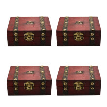 4X Wooden Treasure Chest Box Lock Organizer Case Foldable Small Wood Home Decor Container Trinket Jewelry Bin