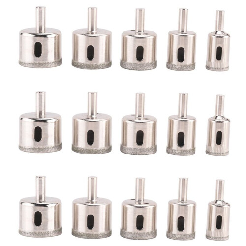 15Pcs Diamond Tile Hole Saw Drill Bit Bits Set Glass Marble Granite Slate Cutting
