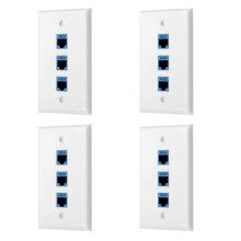 4-Pack 3-Poorts Ethernet-Muurplaat, RJ45-Muurplaat met RJ45 Inline-Koppelingsinzetstuk, Cat6 Jack-Muurplaat
