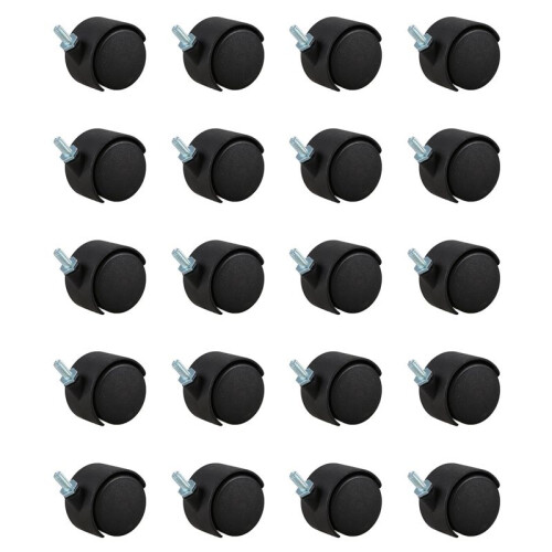 20pcs 6mm Threaded Stem 40mm Dual Wheel Rotatable Caster Black