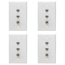 4X Ethernet Coax Wall Plate,2 Port Cat6 RJ45 and 1 Port F Type Connector Coax Female to Female Wall Plate