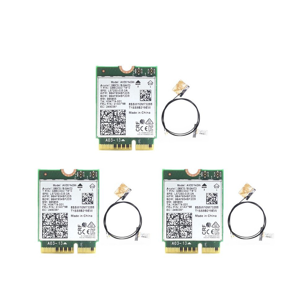 3X Ax201 Ax201ngw Wifi Card With 2Xantenna M.2 Cnvio2 2.4 Ghz/5Ghz Wifi 6 3000Mbps 5.1 Wifi Adapter For Win10 6031598842264
