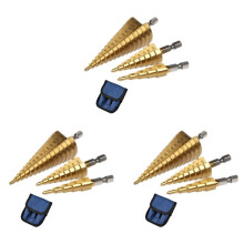 9Pc Hss Step Cone Taper Drill Bit Set Hole Cutter Metric 4-12/20/32Mm 1/4 Inch Titanium Coated Metal Hex Bits
