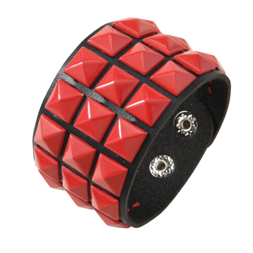Comfortable Adjustable Bracelet Punk Style Soft PU Leather-Red