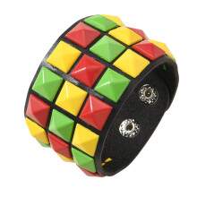 Adjustable Punk Bracelet with Square Studs in Soft-Yellow green