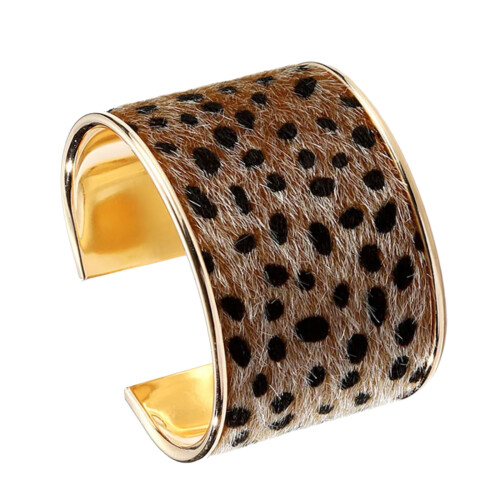 Fashionable Open Bangle Leopard Print Design Wide Cuff-A