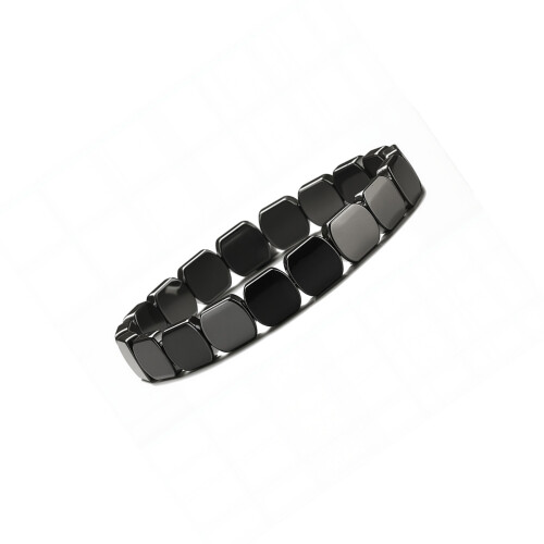 Square Bead Design Hematite Bracelet Elastic Stretch Unisex-A