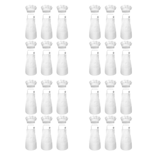 Set Grembiule E Cappello Da Cuoco 48 Pezzi, Grembiule Regolabile per Bambini Con Tasche (Bianco, Adatto per 2-6 Anni S)