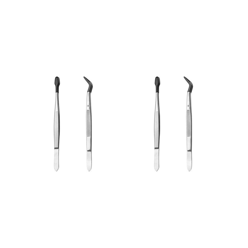 4Pcs Tweezers With Rubber Tips,Tipped Tweezers Stainless Steel Stamp Tweezers Straight Flat & Curved Tip Tweezers Tools 6032383960033