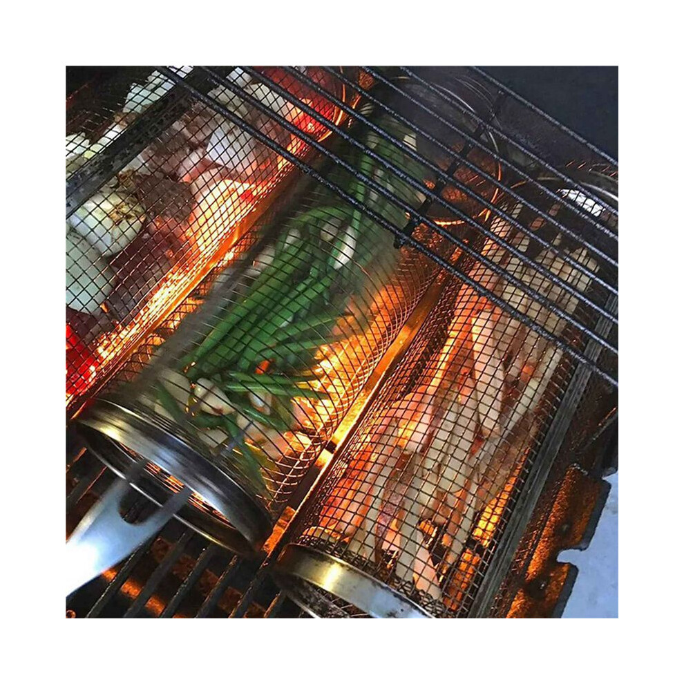 Semoic 2X Bbq Smoked Net Barbecue Cylinder Stainless Steel Barbecue Grate Campfire Barbecue Bucket Camping Picnic 30Cm