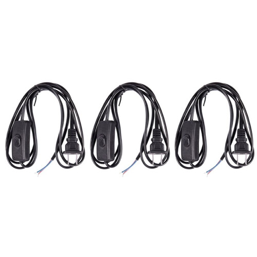 3X US Plug 1.8M Power Cord /Off Button  AC110V 3A AC250V 6A Black