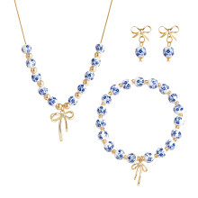 Fashionable Ceramic Jewelry Set with Bowknot Bead Blue-Blue