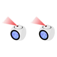2X Projection Alarm Clock Ceiling Display Snooze Desk Table Clock Voice Multifunction Digital Projection Clock White