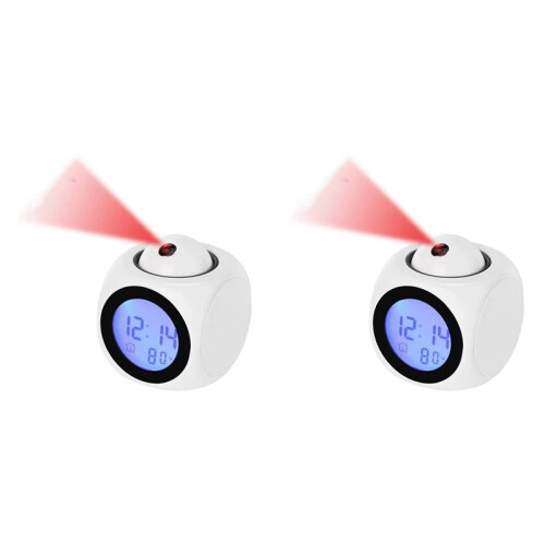 2X Projection Alarm Clock Ceiling Display Snooze Desk Table Clock Voice Multifunction Digital Projection Clock White