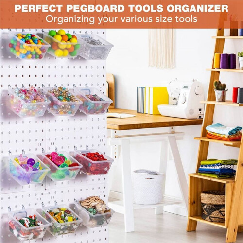 18 Pack Pegboard Clear Bins, Pegboard Bins Hooks, DIY Pegboard Accessories, Workbench Small Bins Fit 1/4 -1/8 Peg Board
