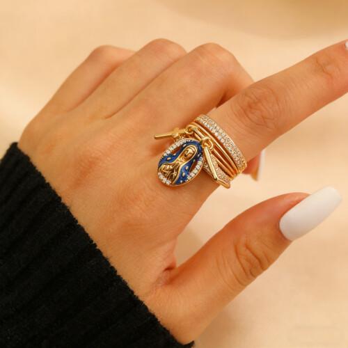 Bague Crucifix vierge pour croyants, Construction en cuivre, 1