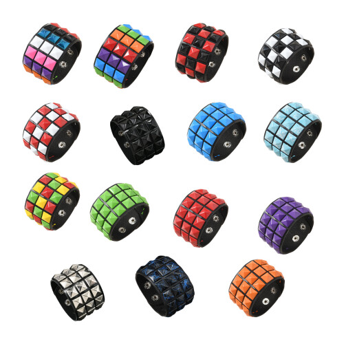 Soft PU Leather Bracelet Featuring Punk Studs Adjustable-black 1