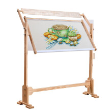 Adjustable Wooden Cross Stitch Frame Stand with Tool Storage and Wide Base for Needlework