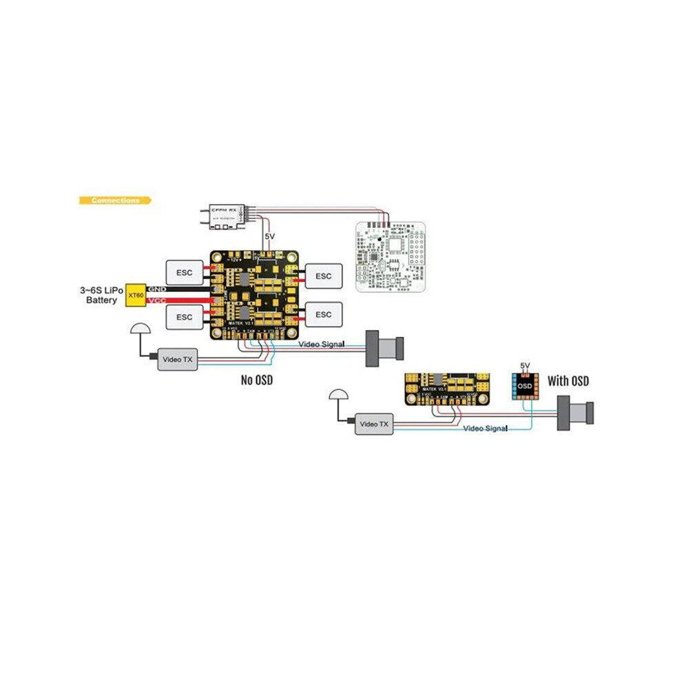 2X For Matek Power Hub Power Distribution Board Pdb With Bec 5V 12V For Fpv Qav250 Zmr250 Multicopter Quadcopter 6031068252296