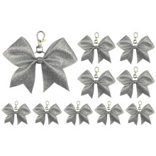 Shining Fabric Bowknot Keychain Secure Alloy Hook-Silver
