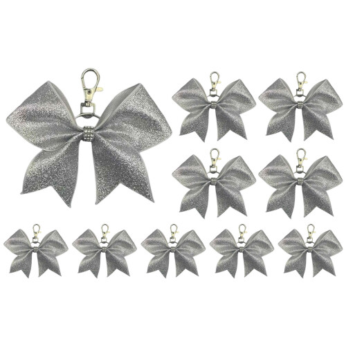 Shining Fabric Bowknot Keychain Secure Alloy Hook-Silver