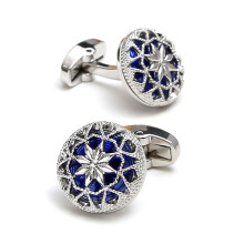 Sturdy Copper Alloy Men's Cufflinks with Artistic Openwork-Blue